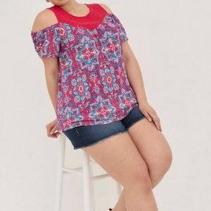 Torrid Super Soft Crew Neck Eyelet Yoke Cold Shoulder Top 3X